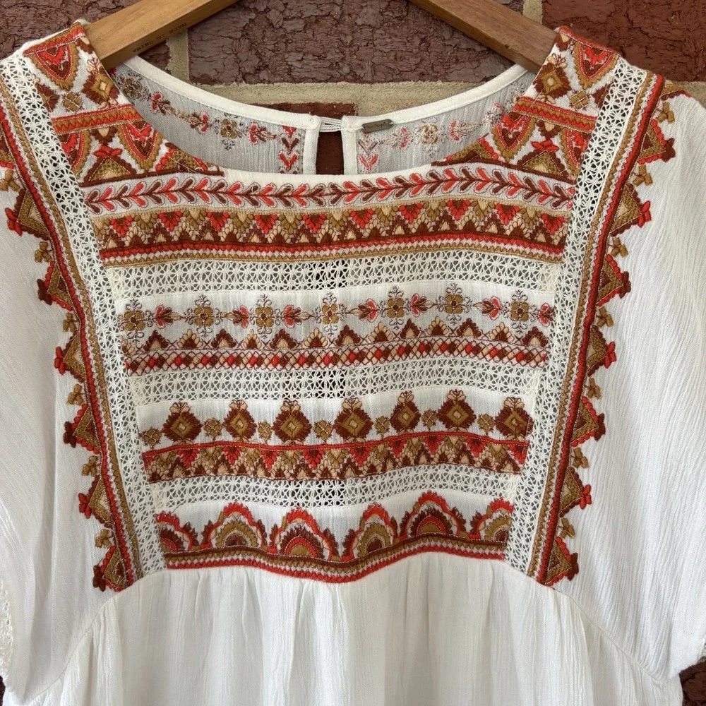 Free People Sunrise Wanderer Mini Dress Women's S Floral Embroidered Gauze Sheer